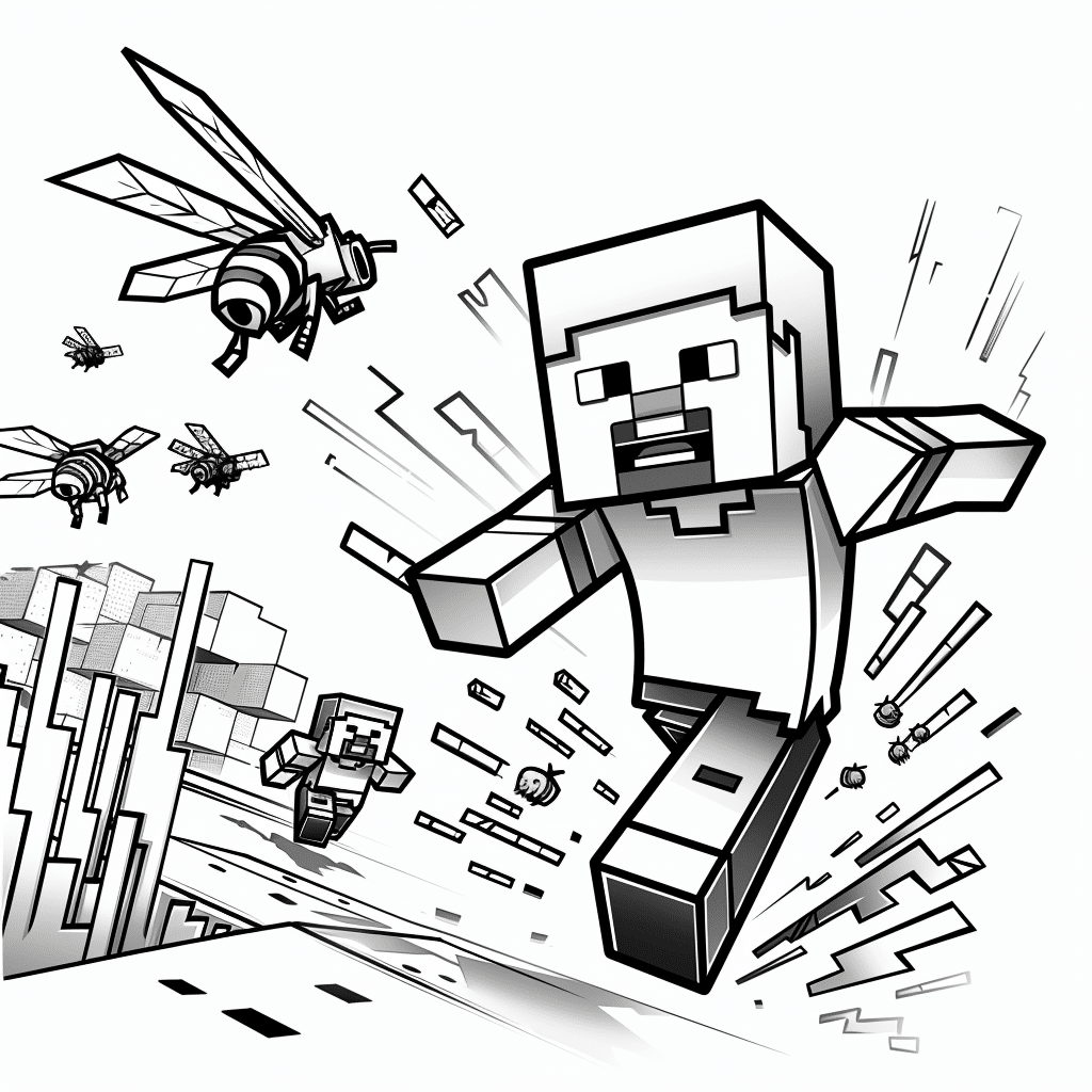 Minecraft Player Running from a Swarm of Bees