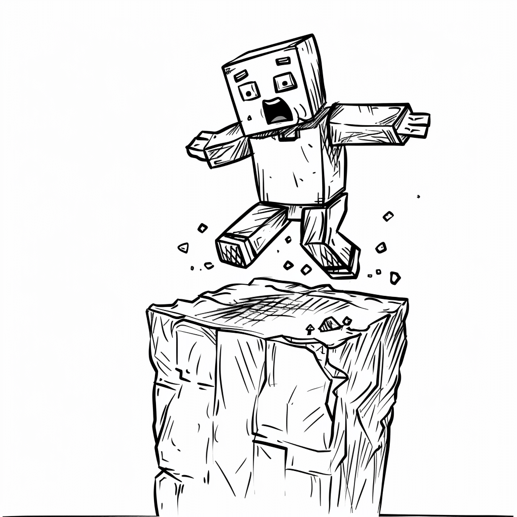 Minecraft Player Slipping Off a Block Cliff