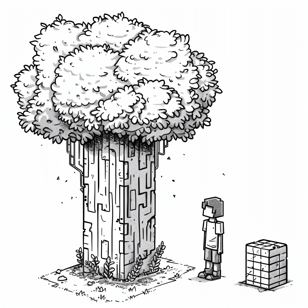 Minecraft Player Standing Next to Giant Tree