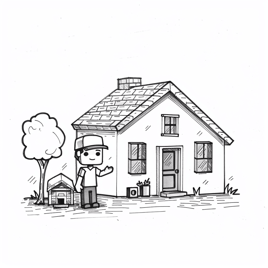 Minecraft Player Standing Next to Tiny House