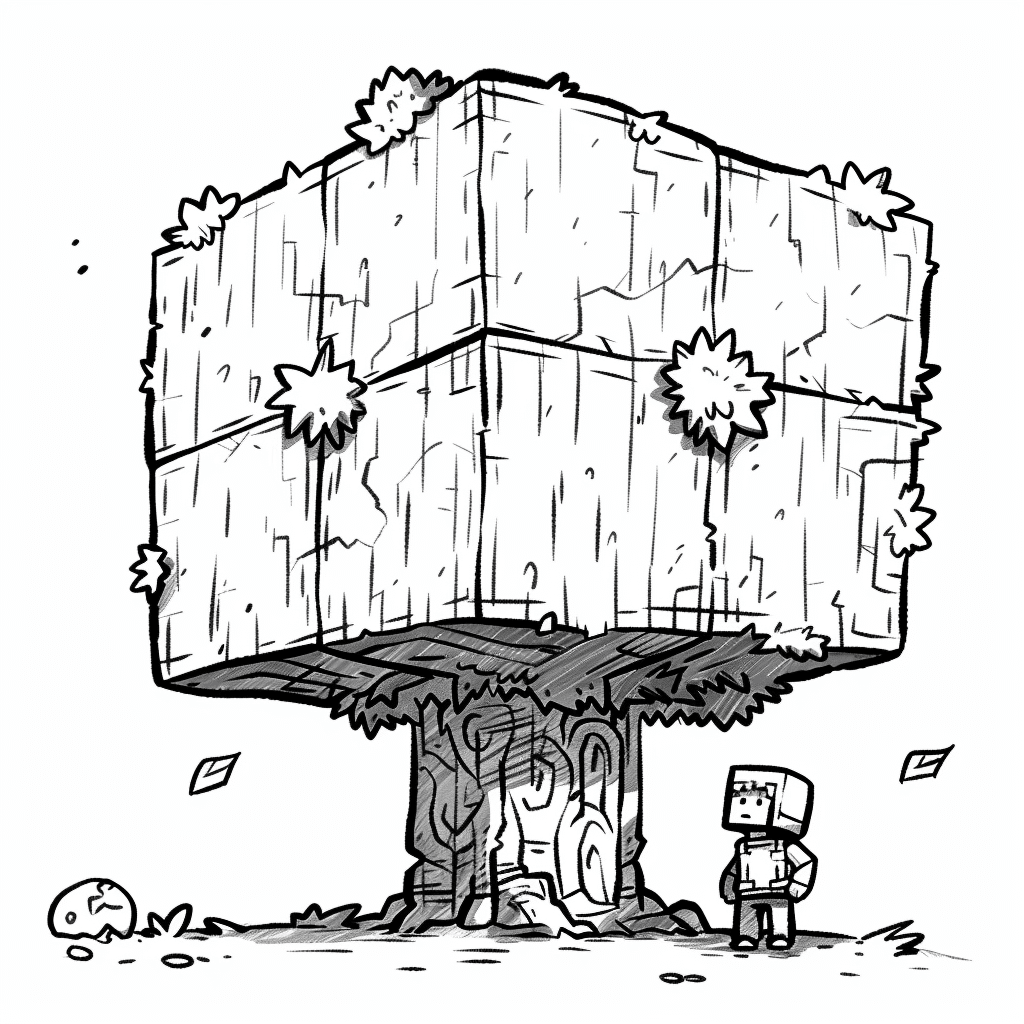 Minecraft Player Standing Next to a Giant Tree