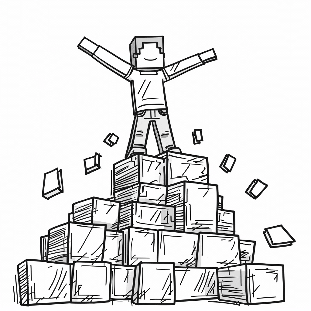 Minecraft Player Standing Proud on a Block Mountain