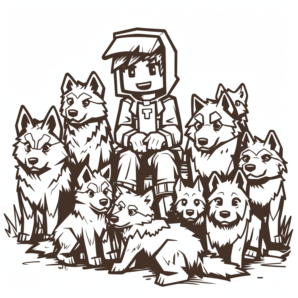 Minecraft Player Surrounded by Friendly Wolves