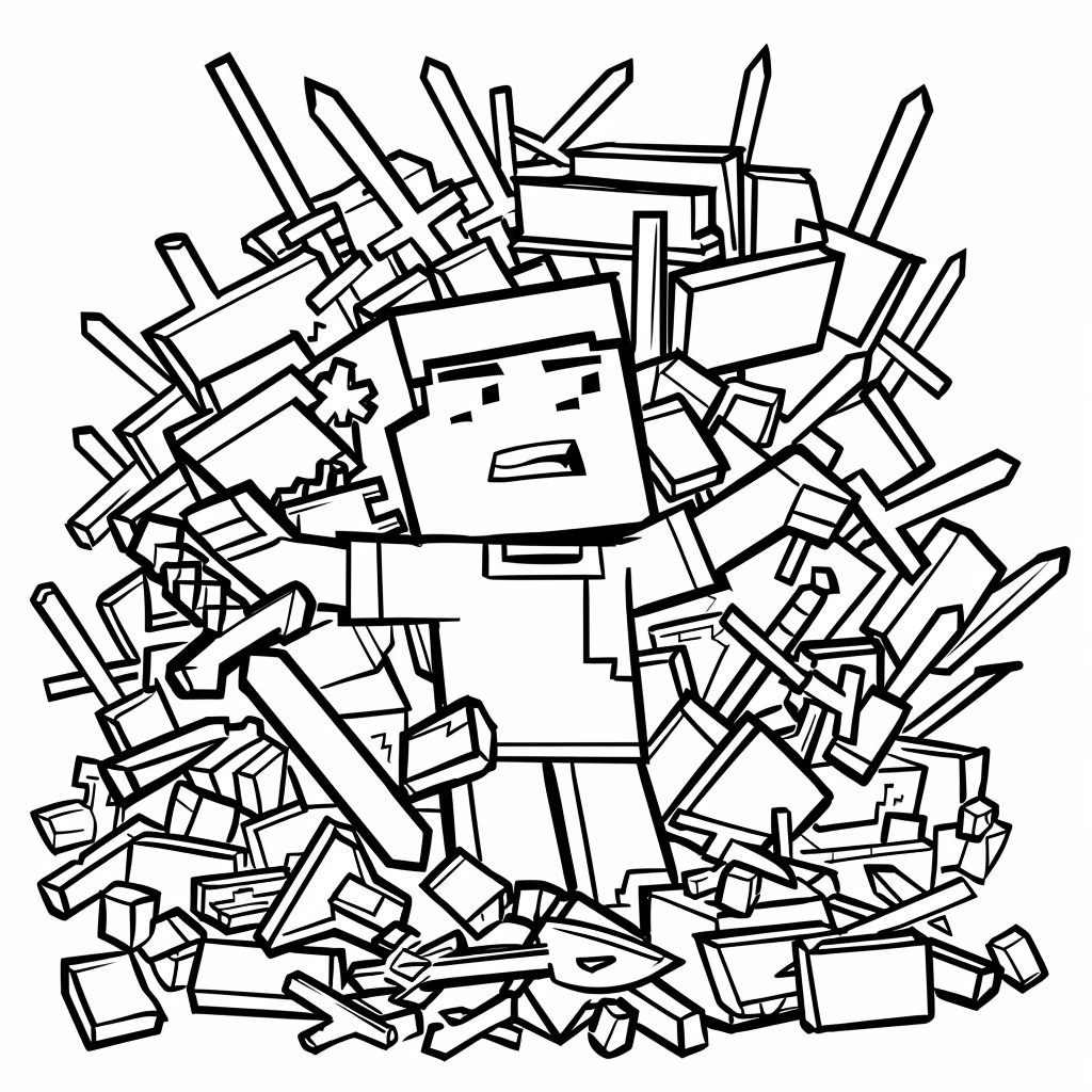 Minecraft Player Surrounded by Too Many Tools