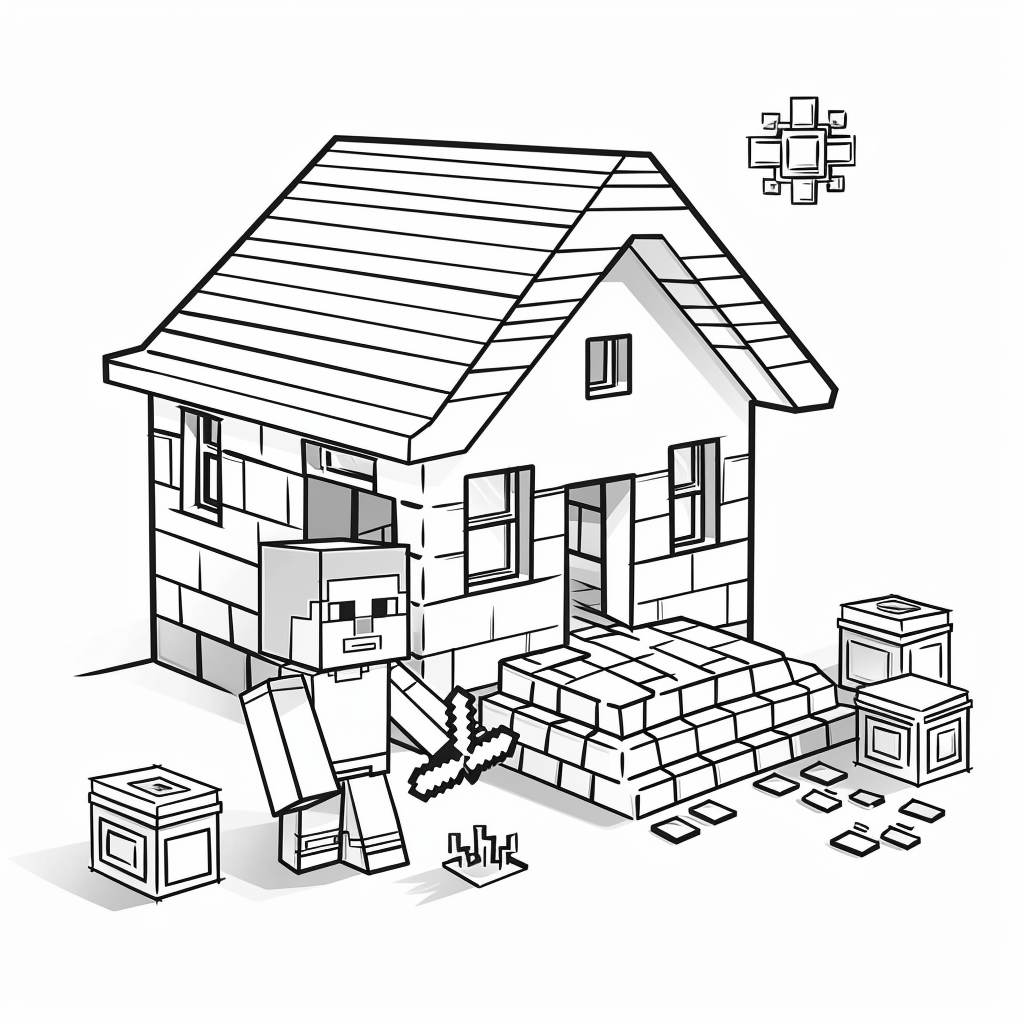 Minecraft Steve Building a Block House