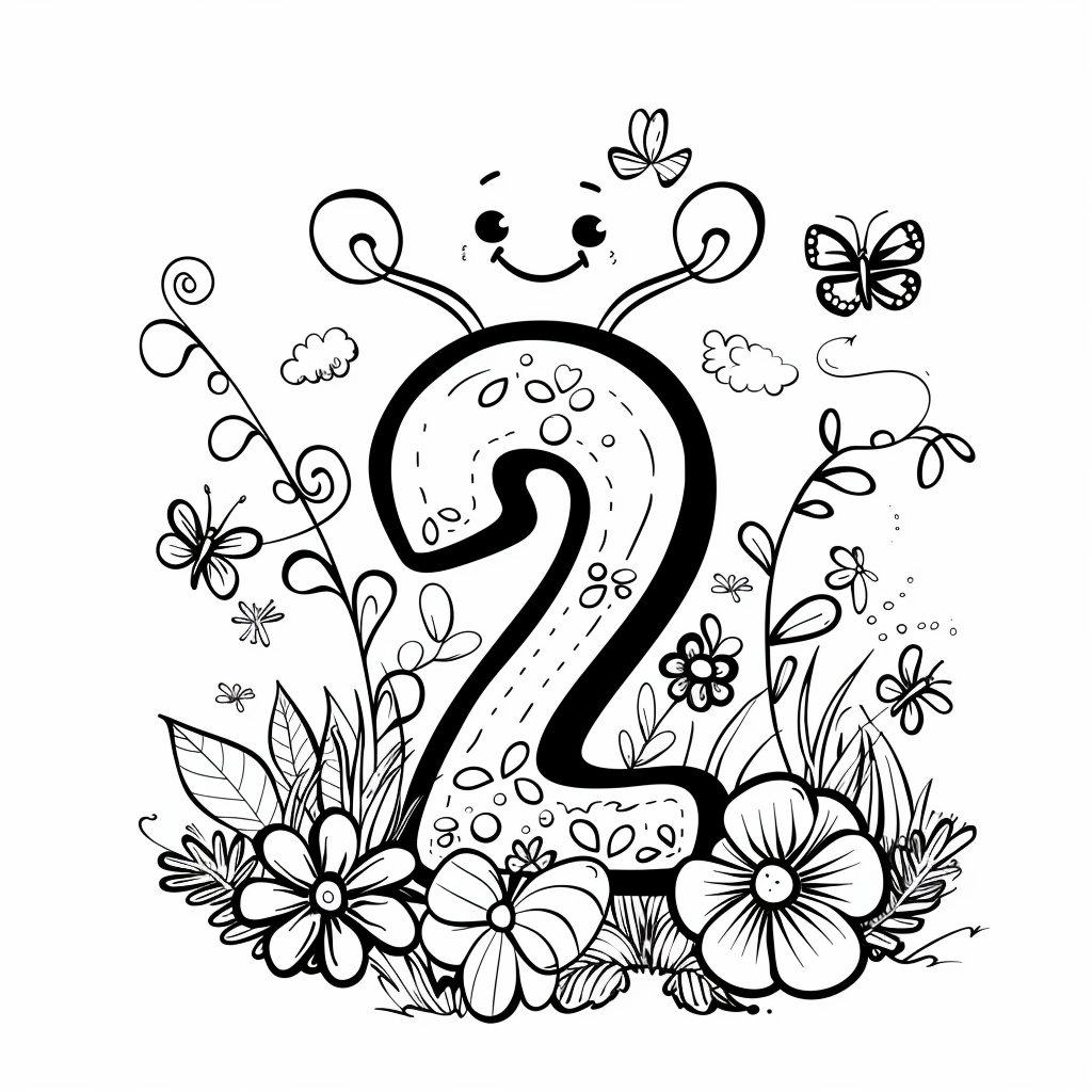 Playful Number Two with Butterflies