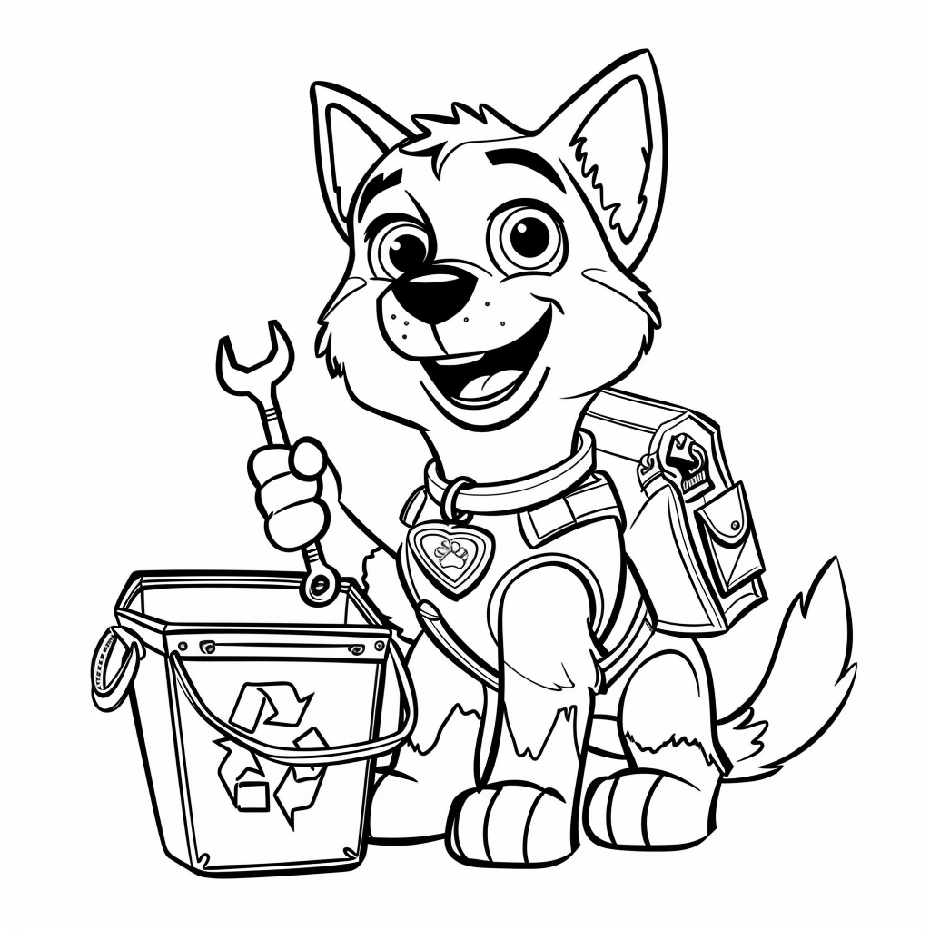 Rocky the Recycling Pup Holding Tools