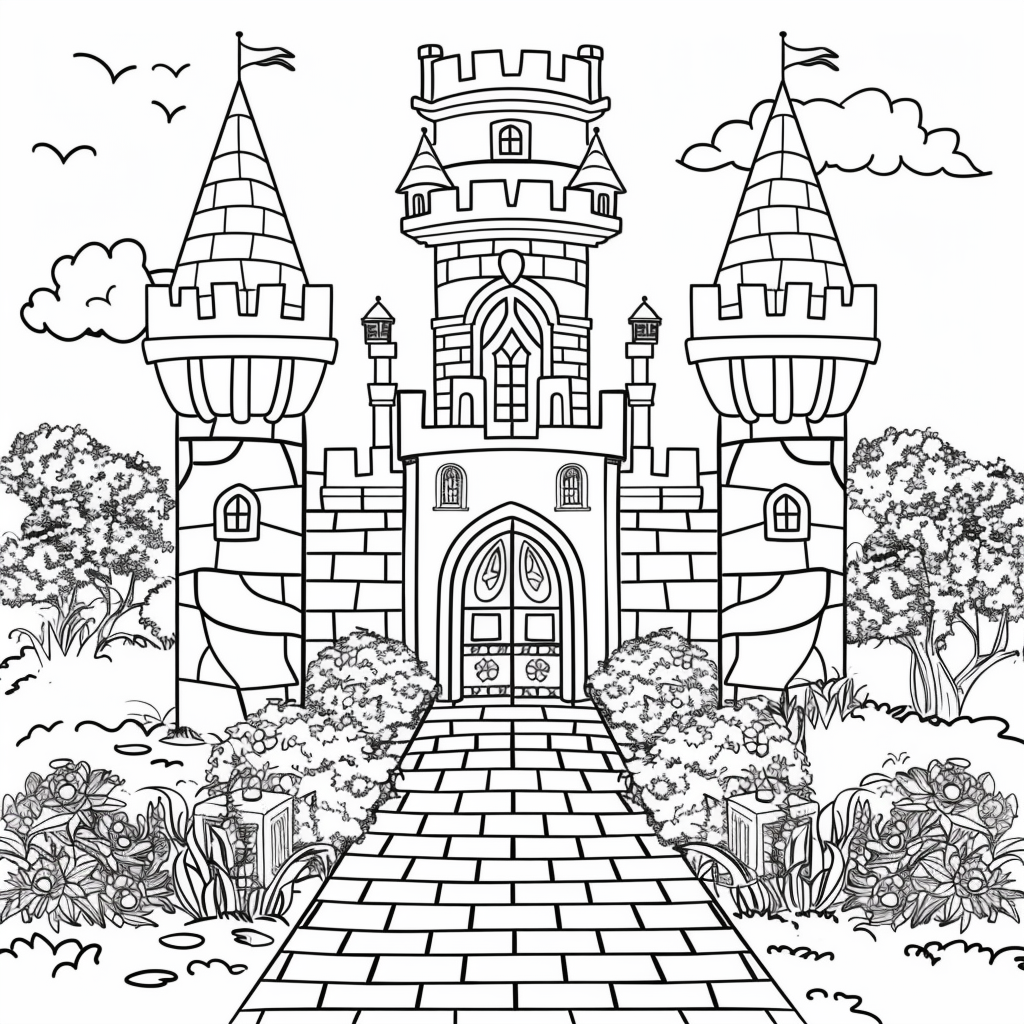 Princess Castle Coloring Pages printable castle design for kids
