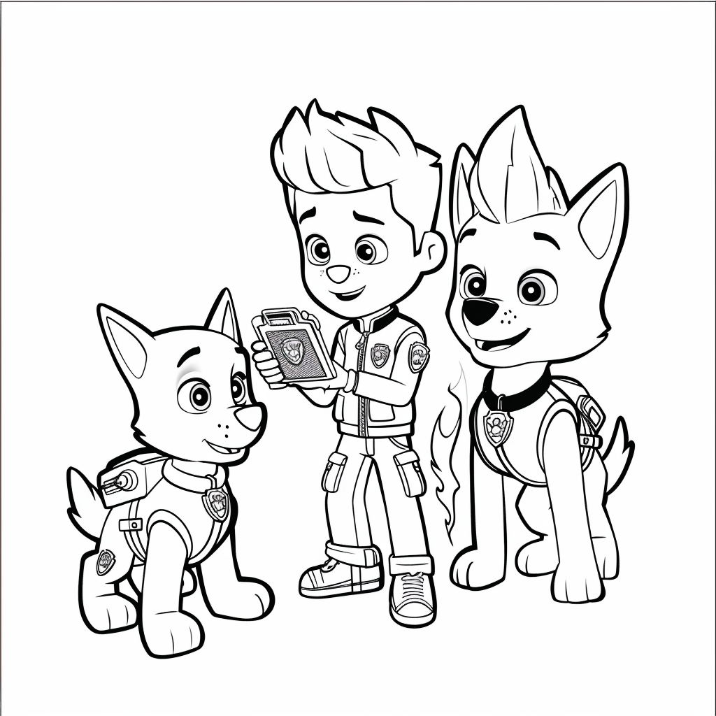 Ryder Holding a Paw Patrol Tablet With Everest and Skye