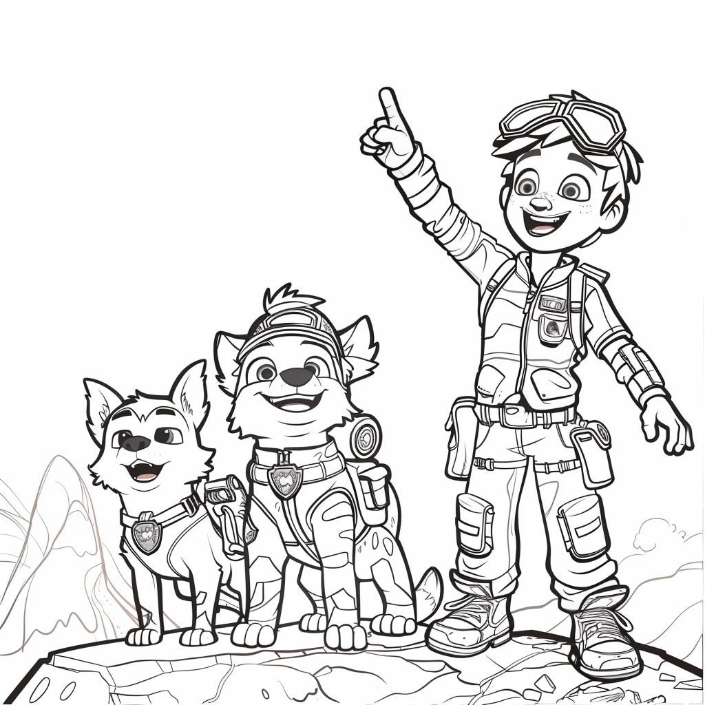 Ryder Pointing Toward the Sky With Skye and Everest