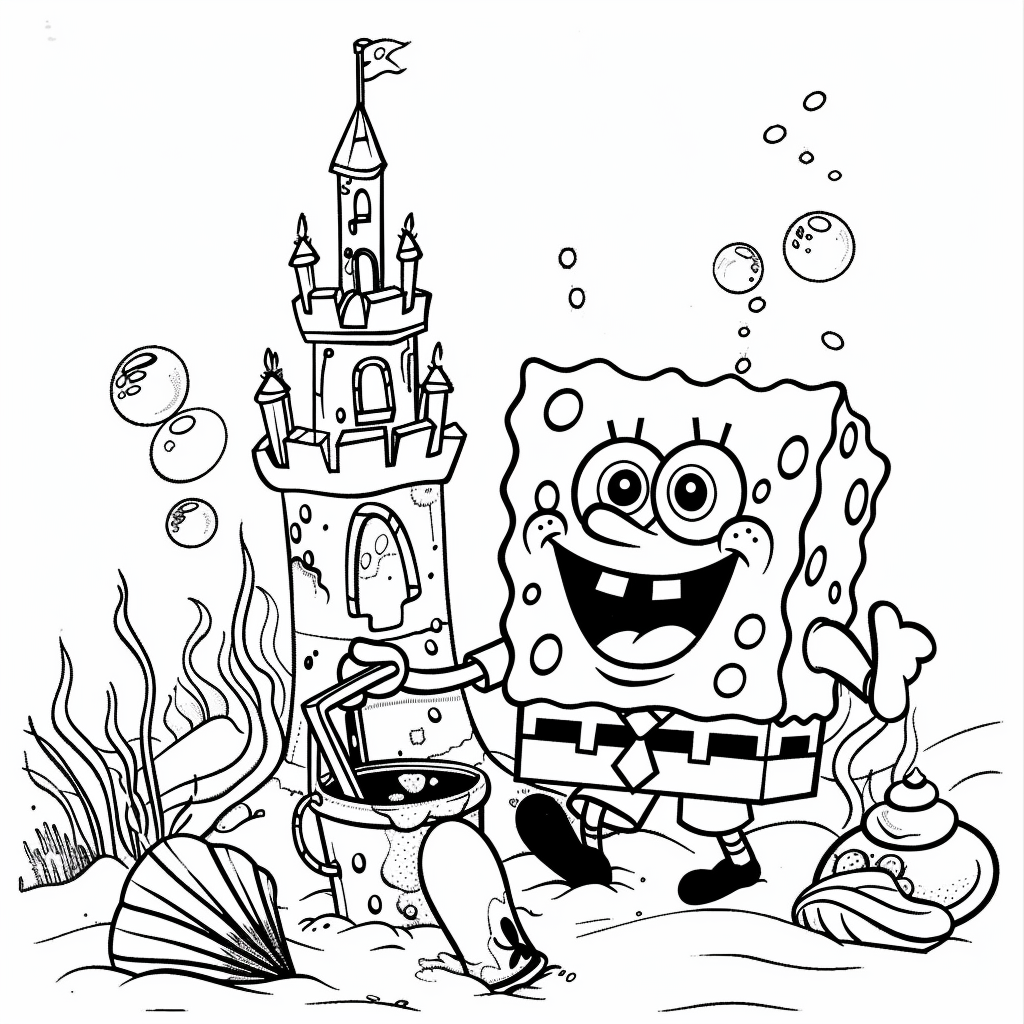 SpongeBob Building a Sand