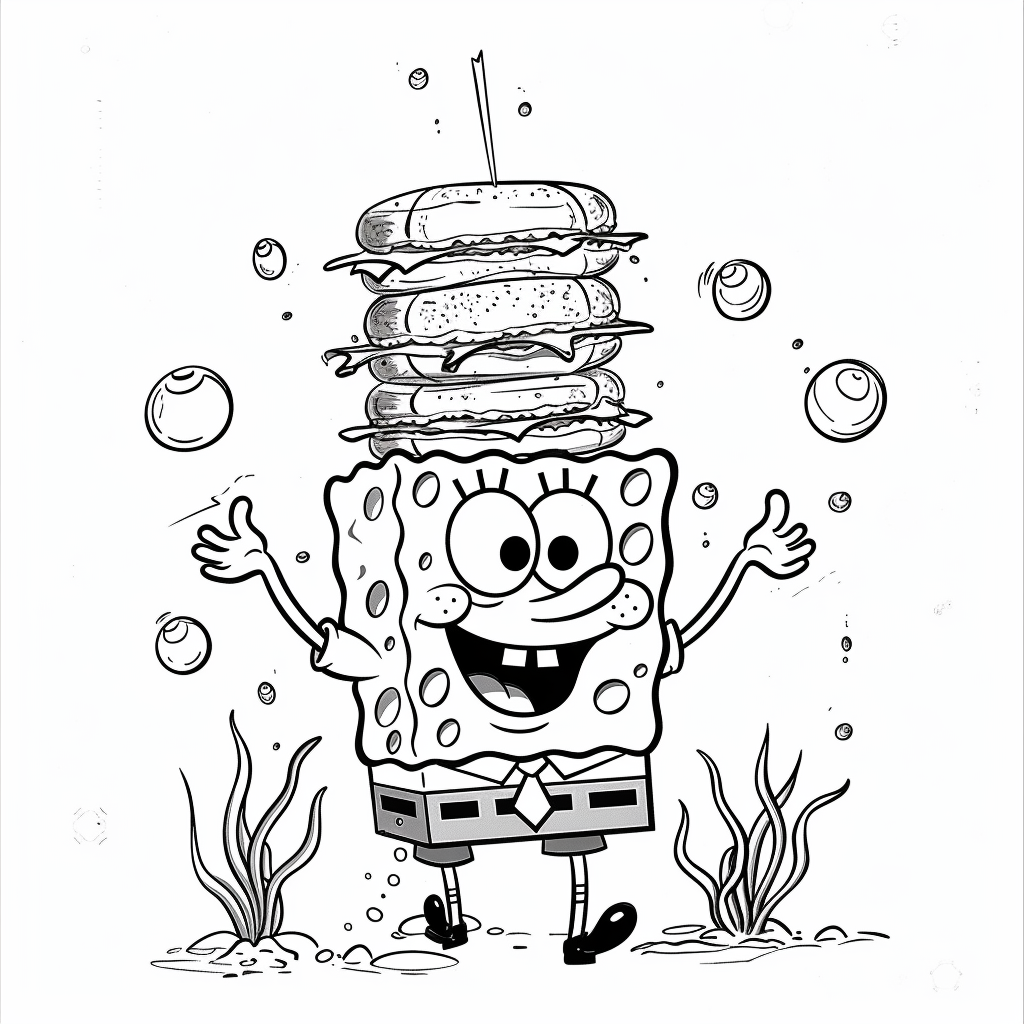 SpongeBob Carrying a Stack of Krabby