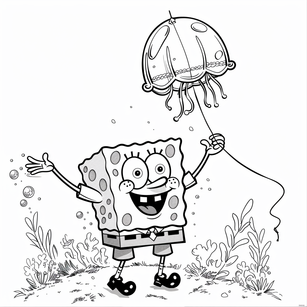 SpongeBob Flying a Jellyfish Kite