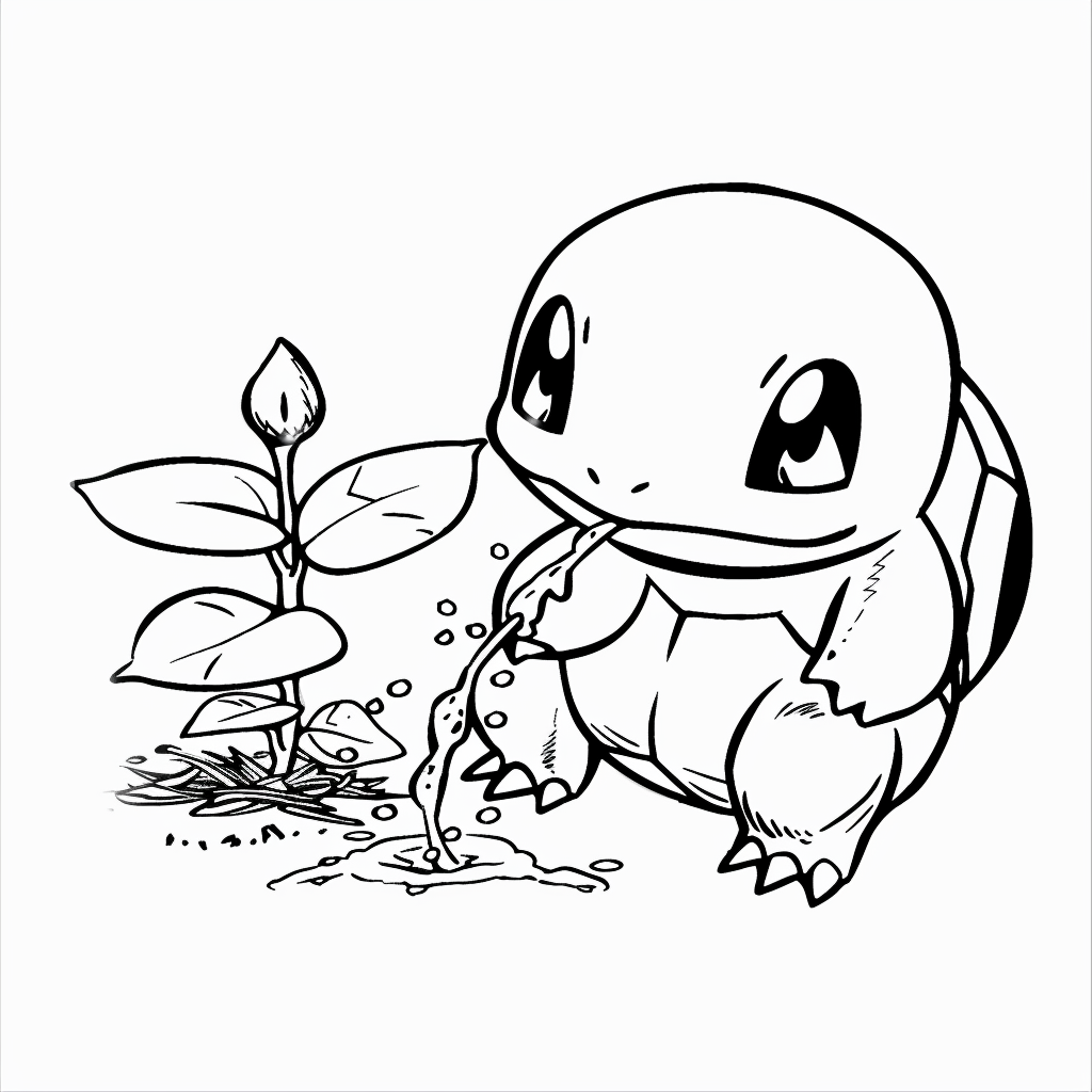 Squirtle Watering a Small Plant
