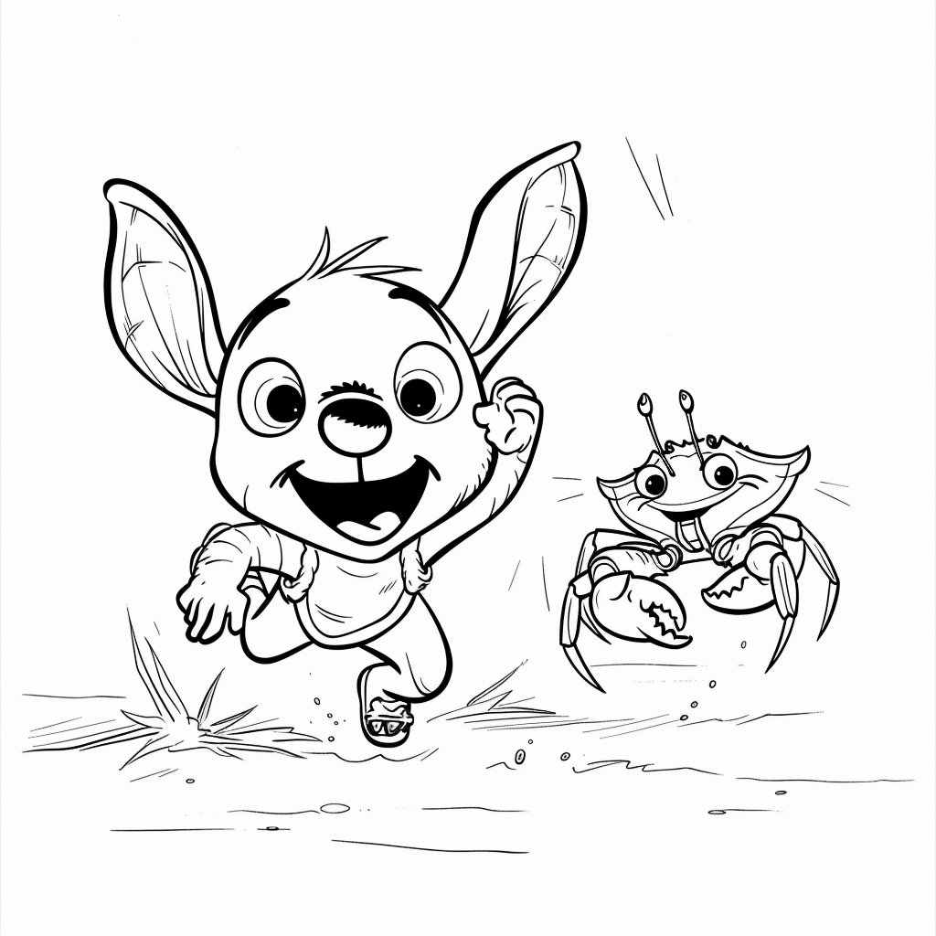 Stitch Chasing a Small Crab
