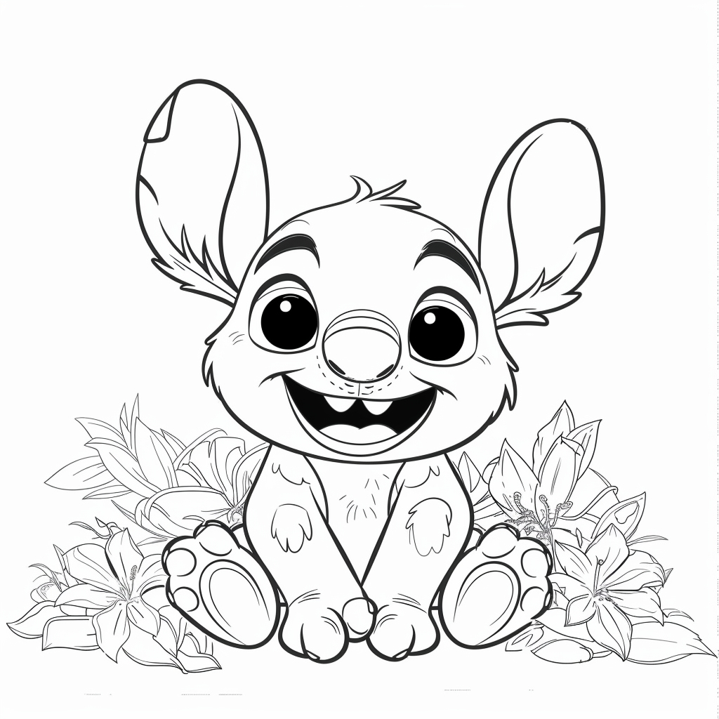 Stitch Sitting and Smiling Cheerfully A cute
