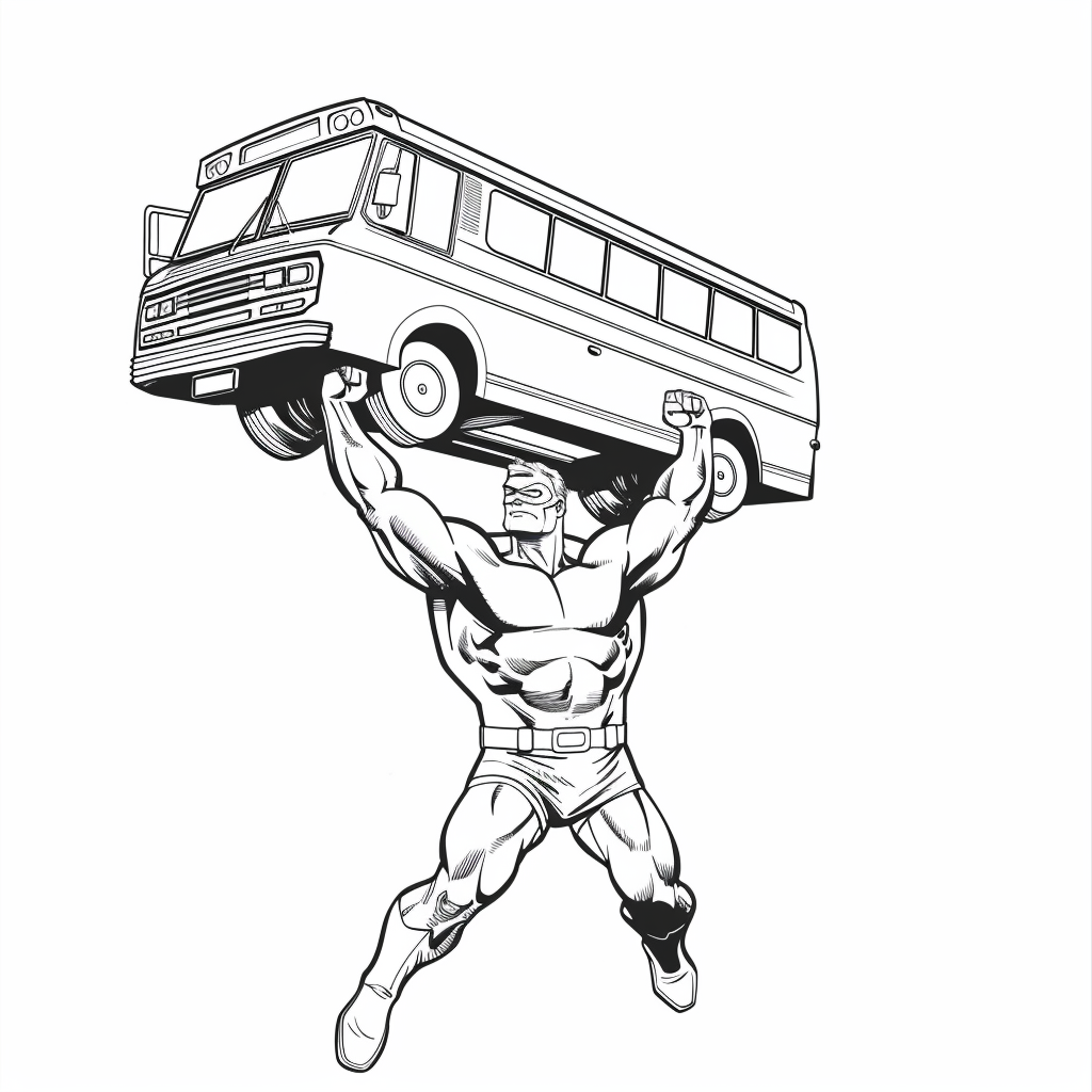 Superhero Carrying a Bus