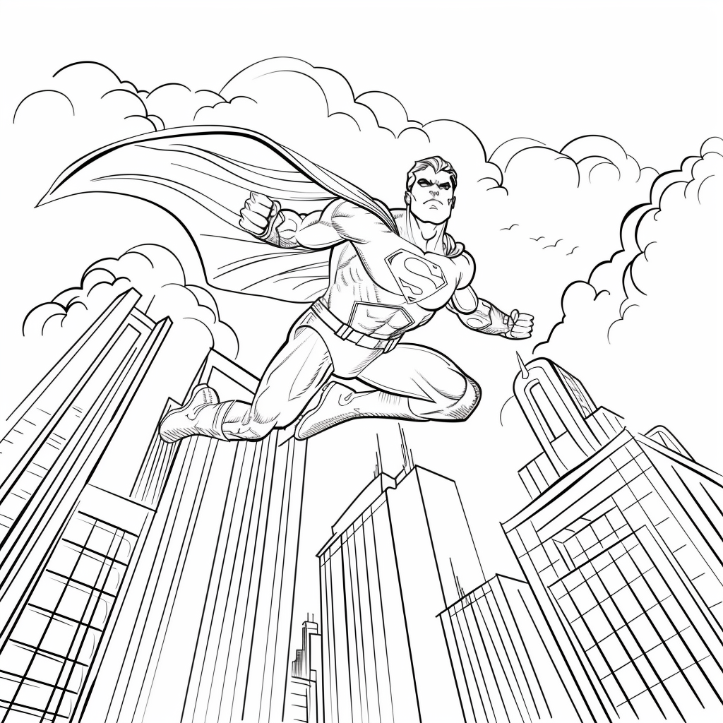 Superhero Flying Over City