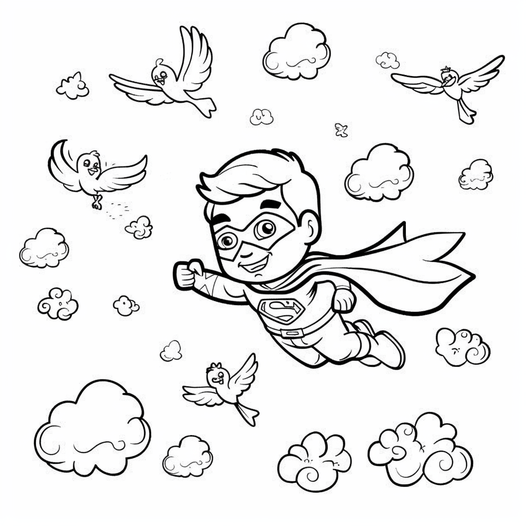 Superhero Flying With Birds