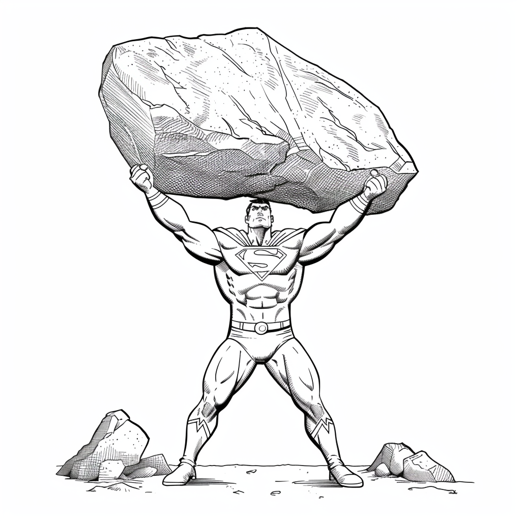 Superhero Lifting a Giant Rock