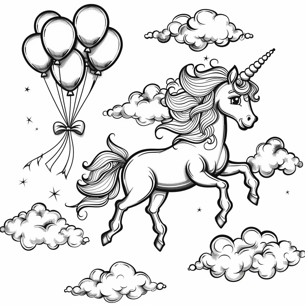 Unicorn Flying with Balloons