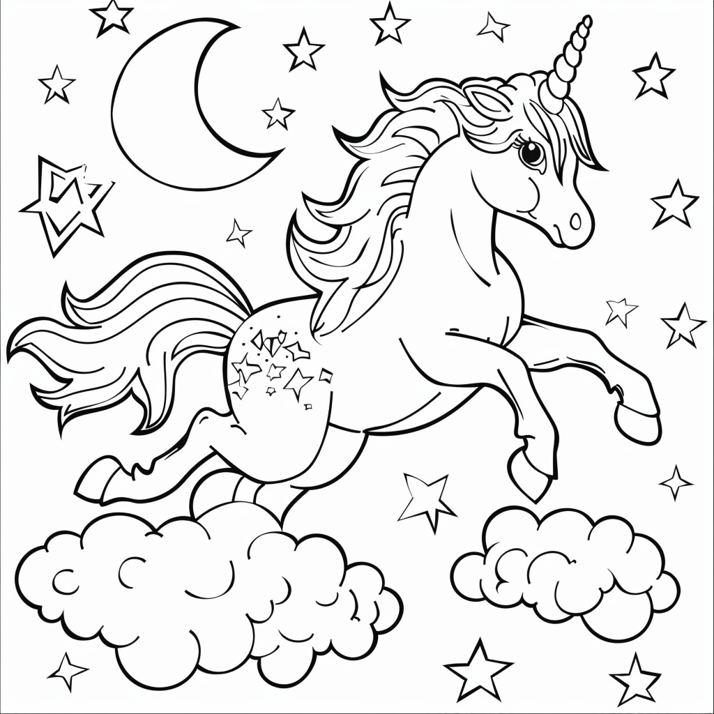 Unicorn Jumping Through Clouds