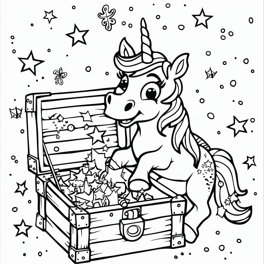 Unicorn Opening a Treasure Chest