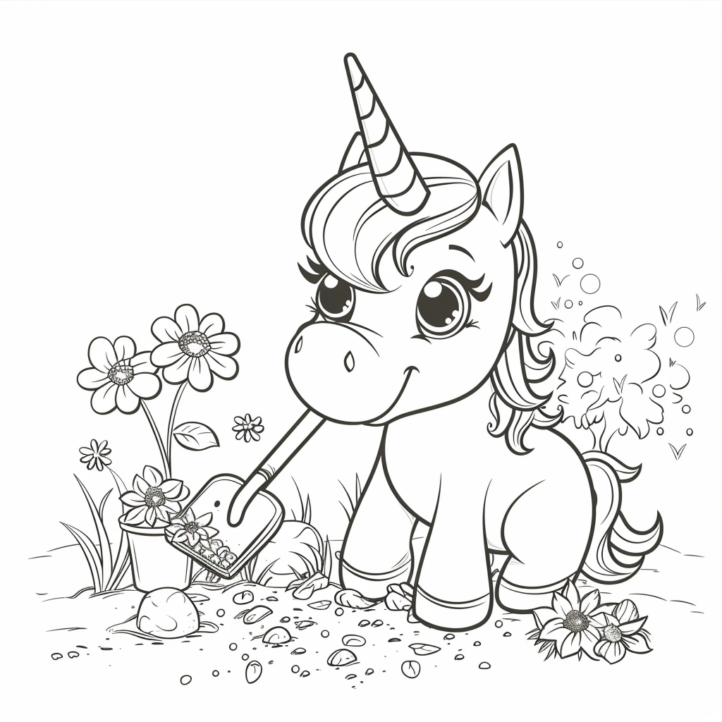 Unicorn Planting Flowers