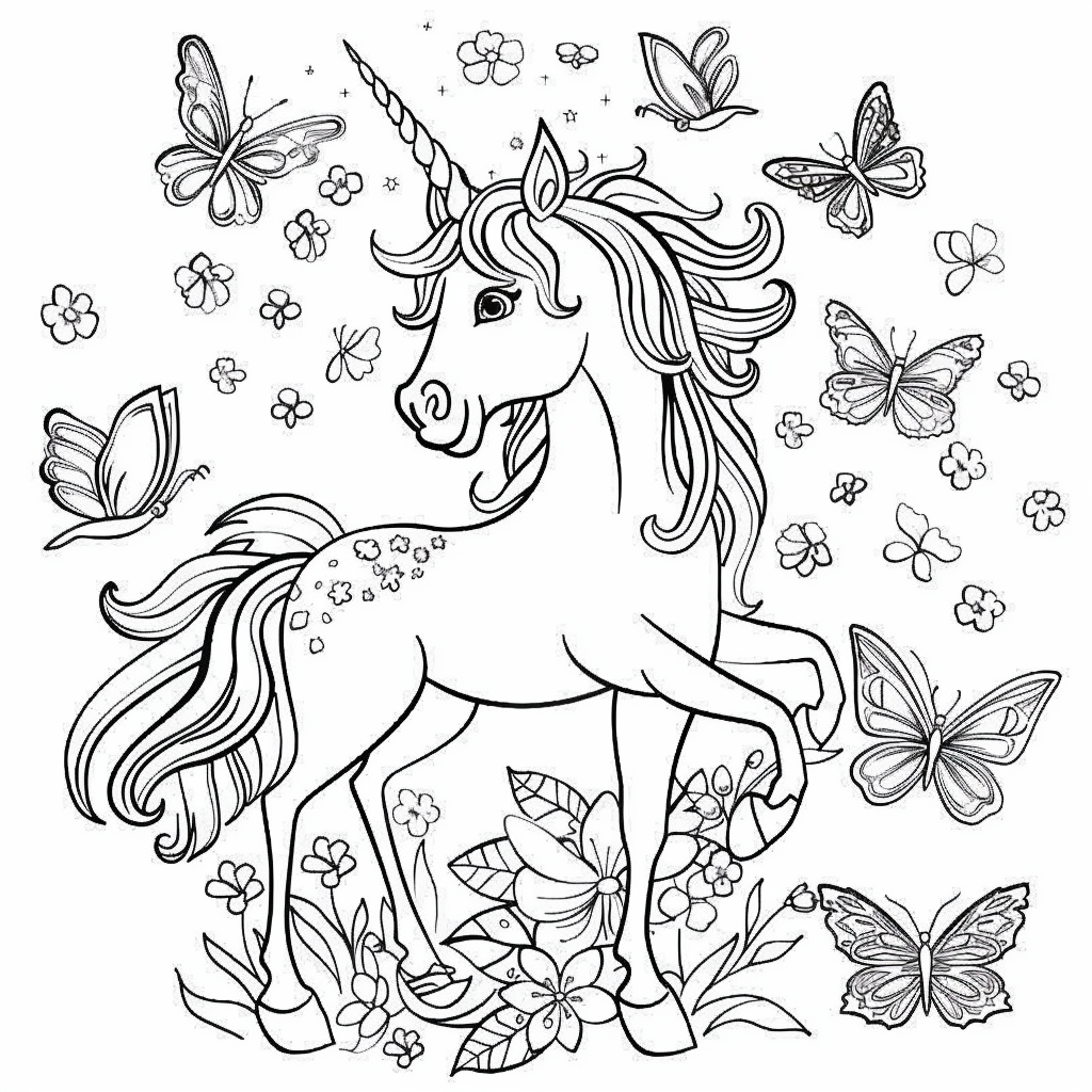Unicorn Playing with Butterflies