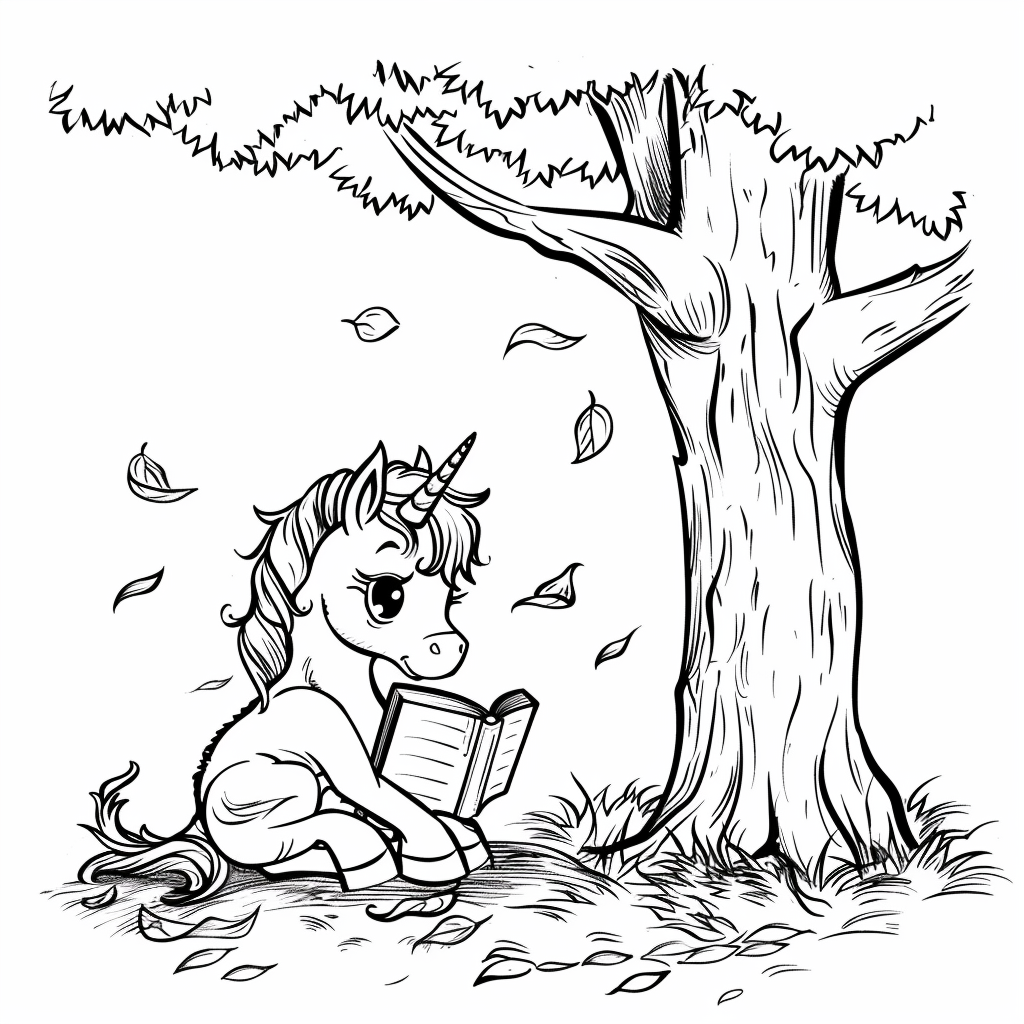 Unicorn Reading Under a Tree