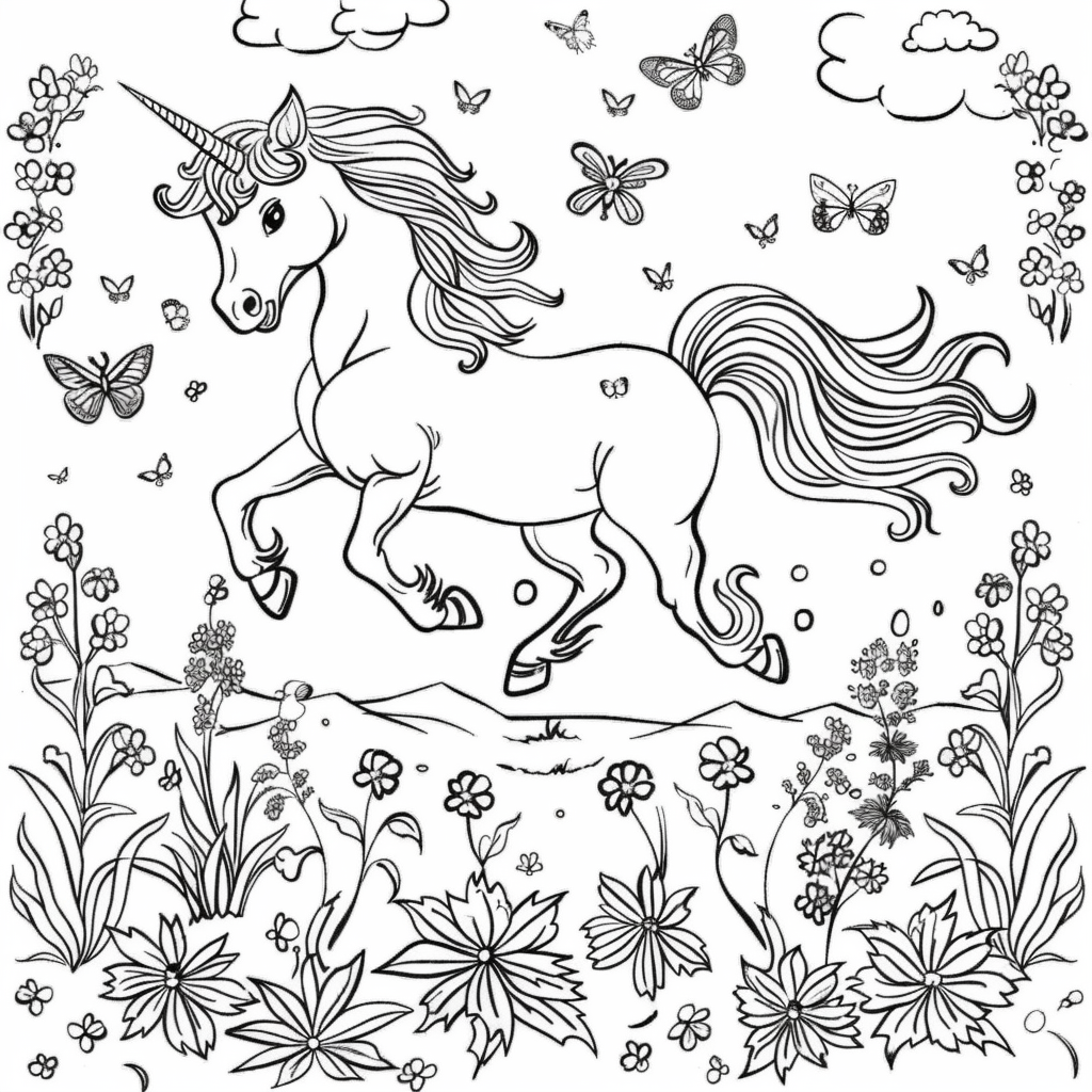 Unicorn Running Through a Flower Meadow