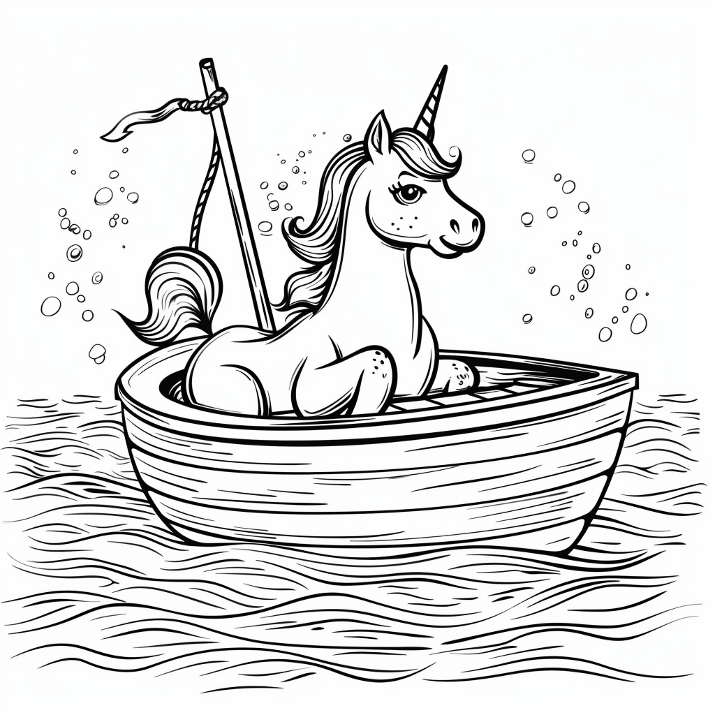 Unicorn Sailing a Small Boat