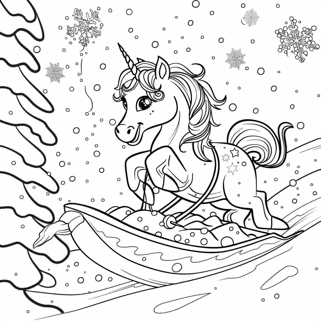 Unicorn Sledding Down a Hill