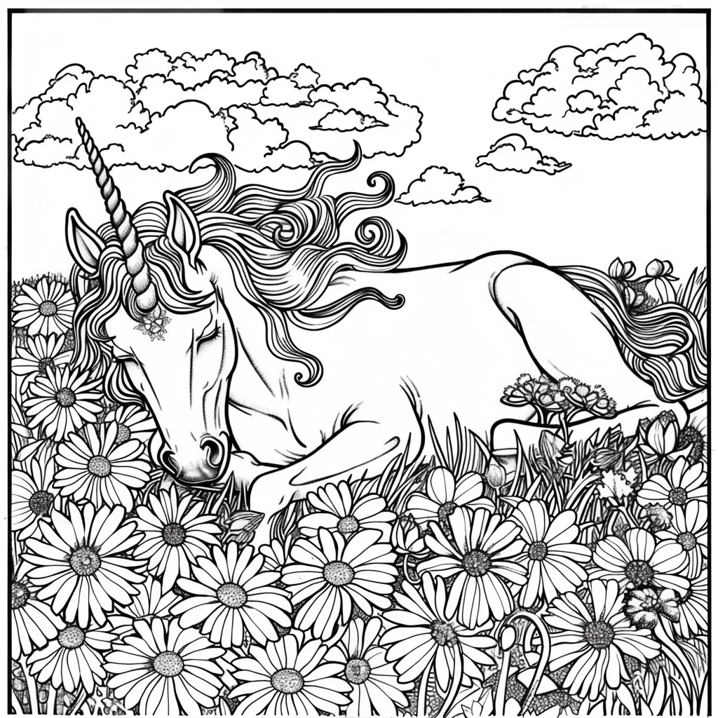 Unicorn Sleeping in a Flower Field