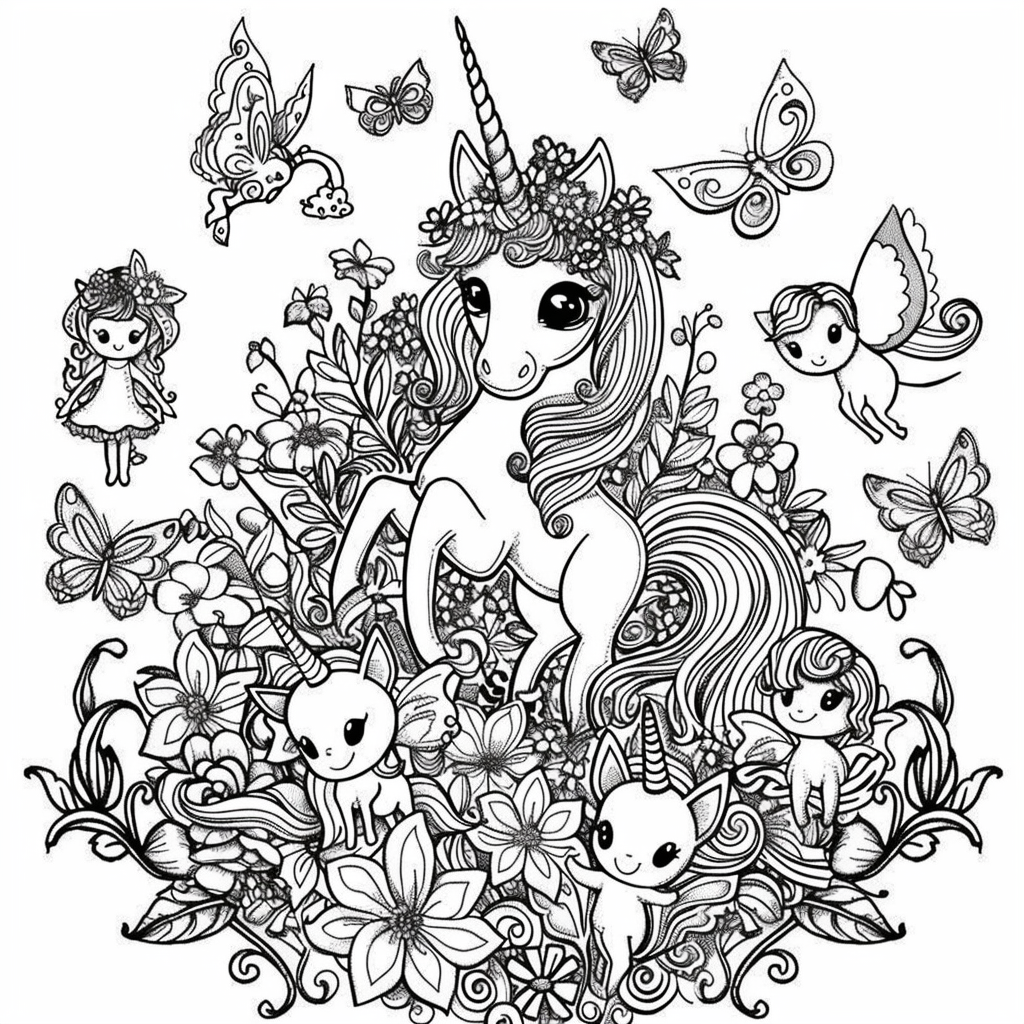 Unicorn Surrounded by Fairy Friends