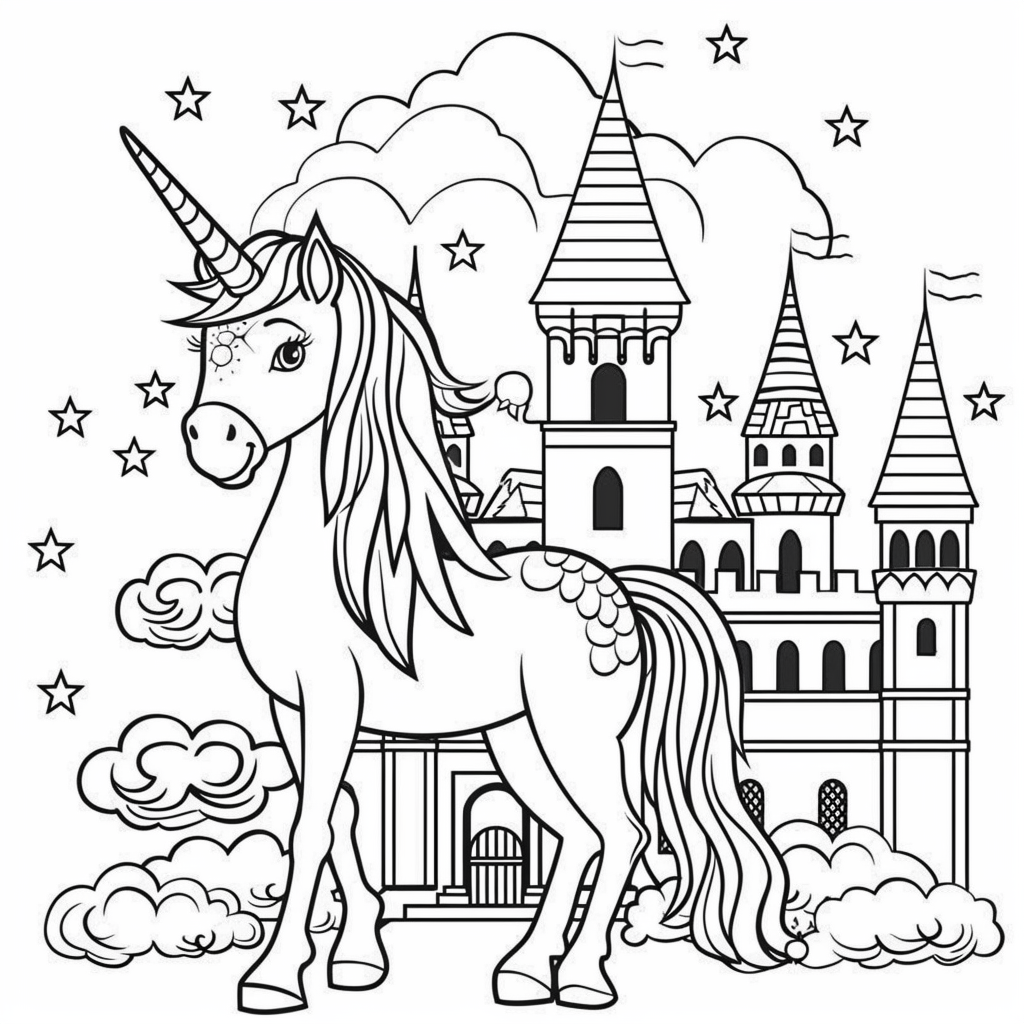 Unicorn with a Castle in the Background