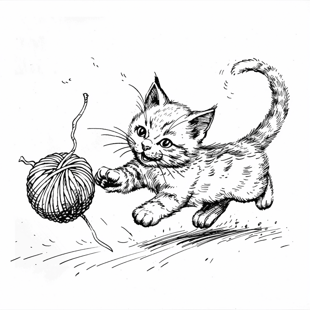 Cat Playing with Yarn Ball