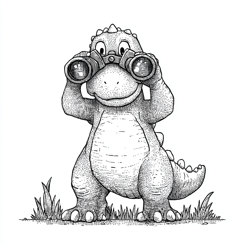 Dino Looking Through Binoculars