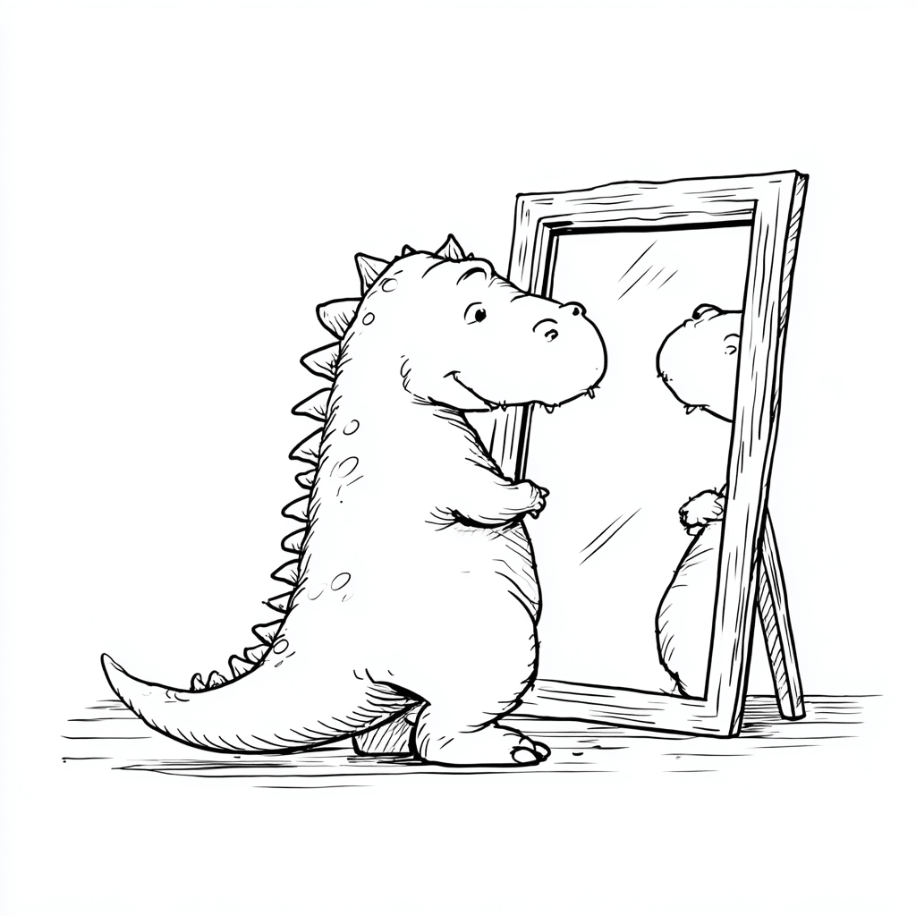 Dino Looking in Mirror
