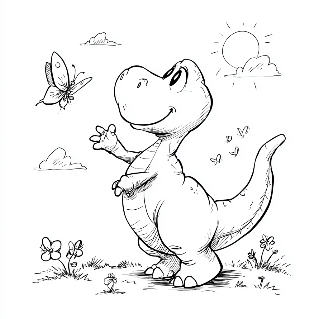 Dino Playing with Butterfly