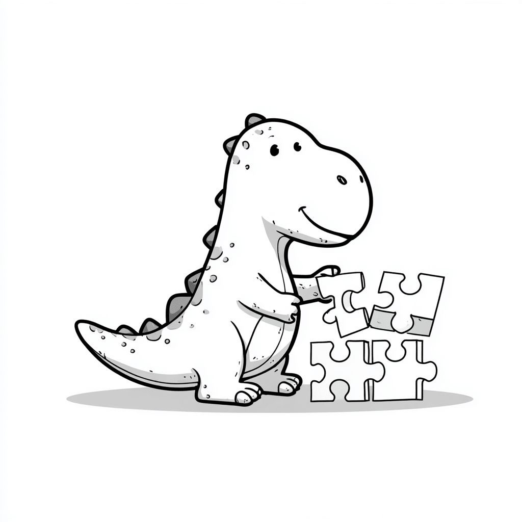 Dino Playing with Puzzle