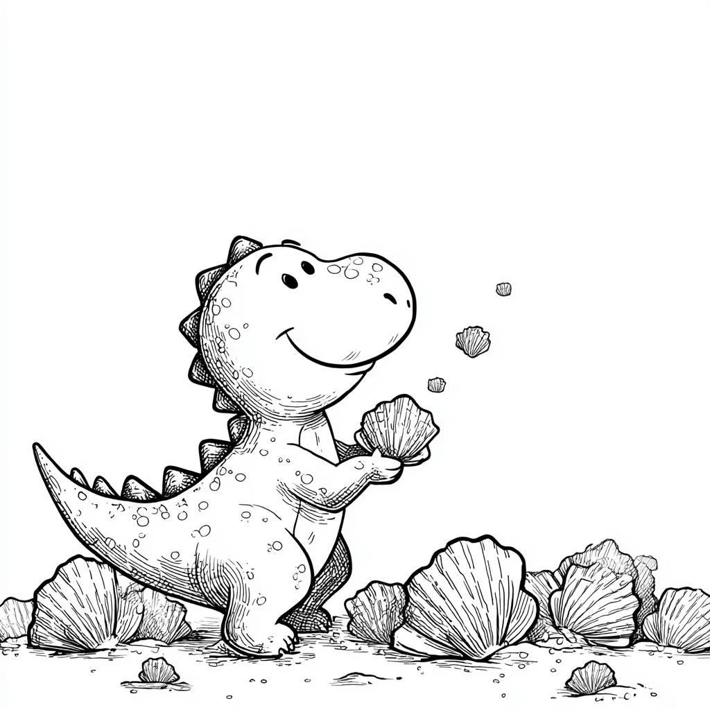Dino Playing with Shells
