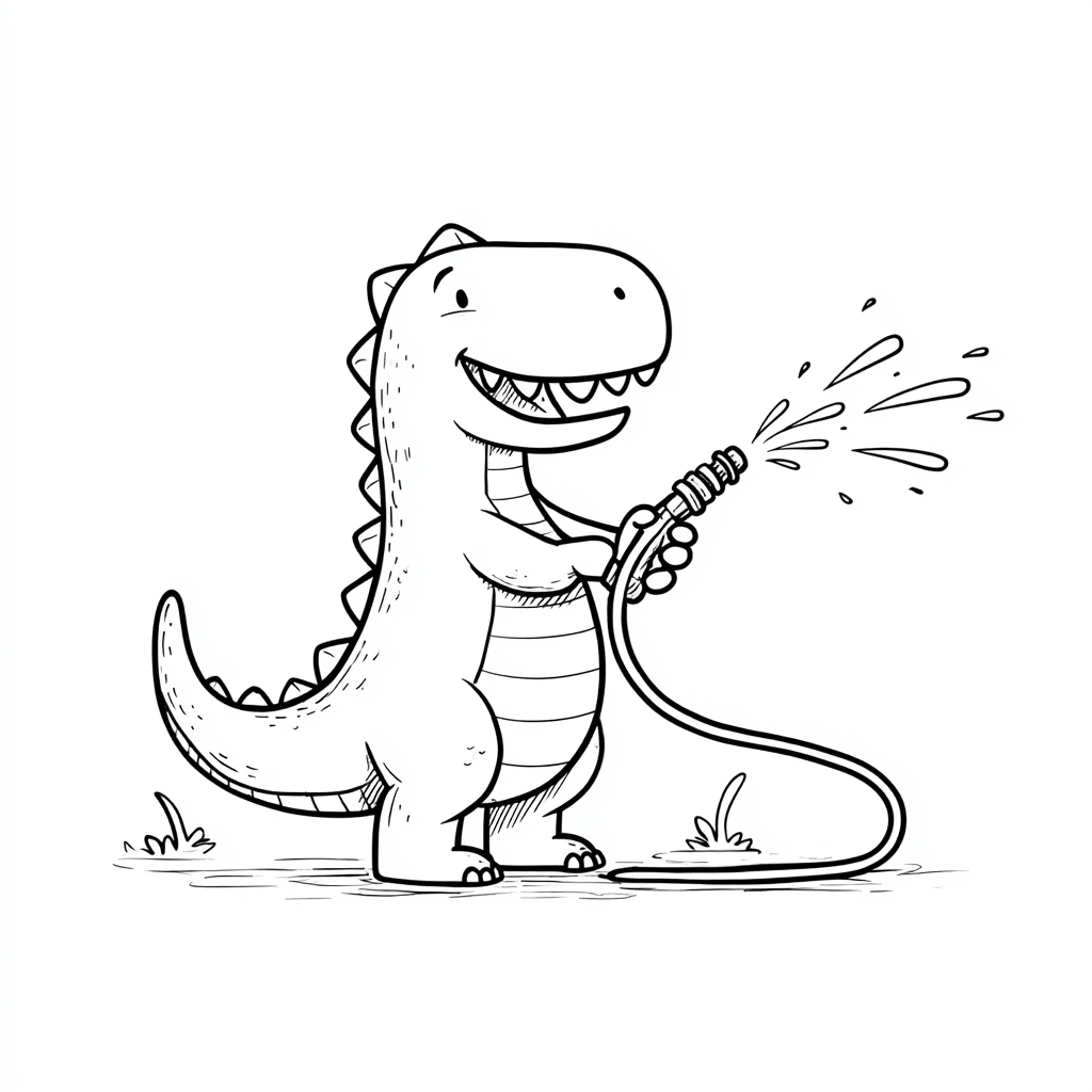 Dino Playing with Water Hose