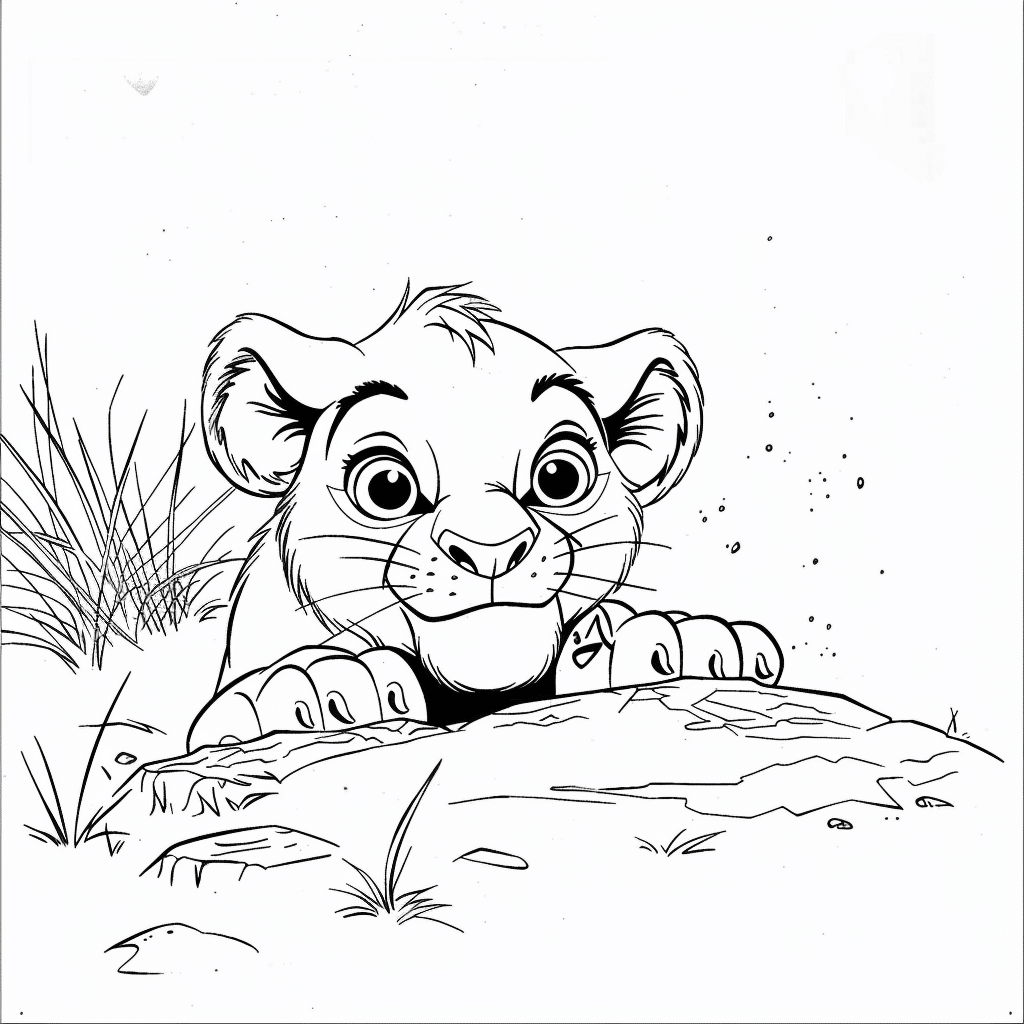 Lion Cub Hiding Behind Rock