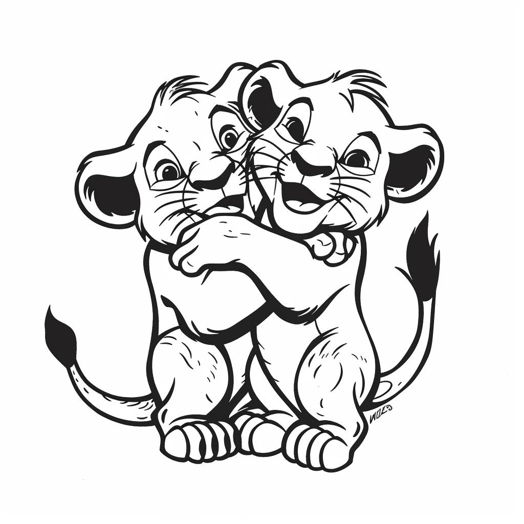 Lion Cub Hugging Friend Cub