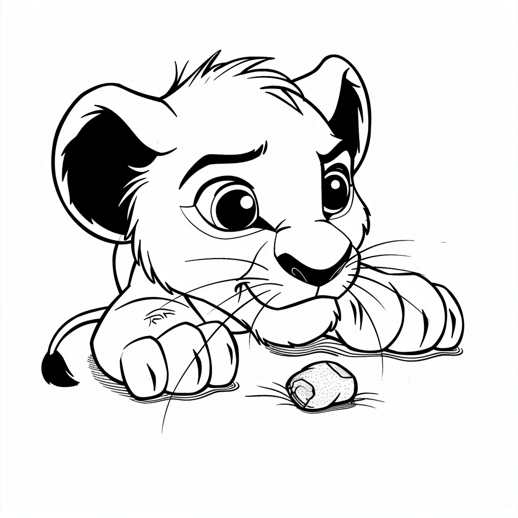 Lion Cub Playing with Pebble