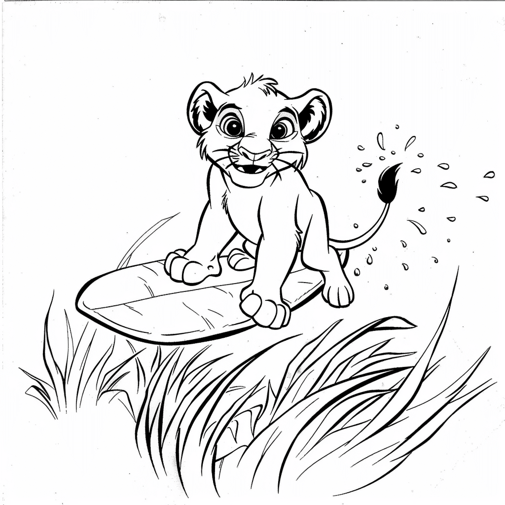 Lion Cub Pretending to Surf Leaf