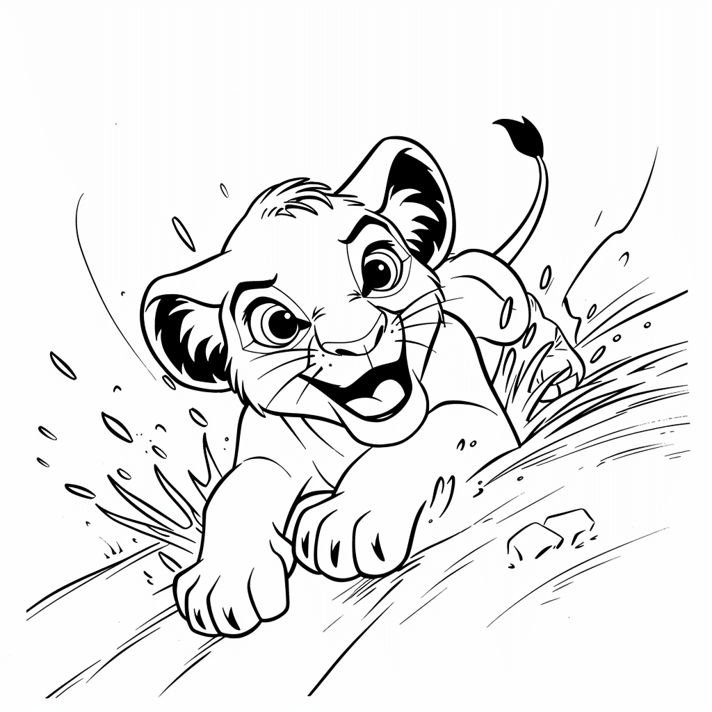 Lion Cub Sliding Down Hill