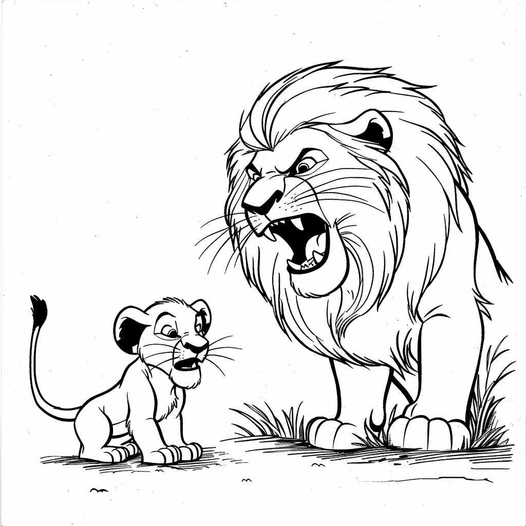 Lion Teaching Cub to Roar