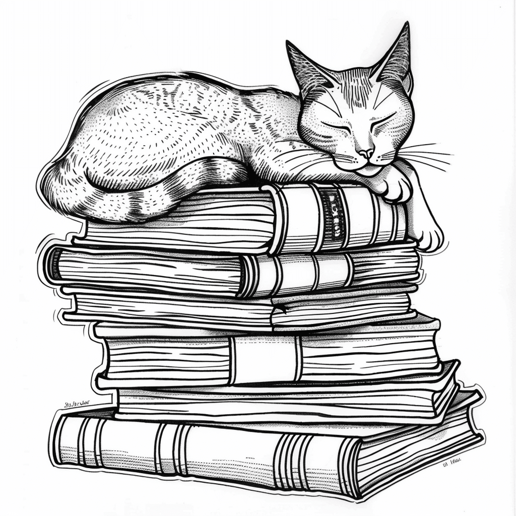 Sleeping Cat on Books